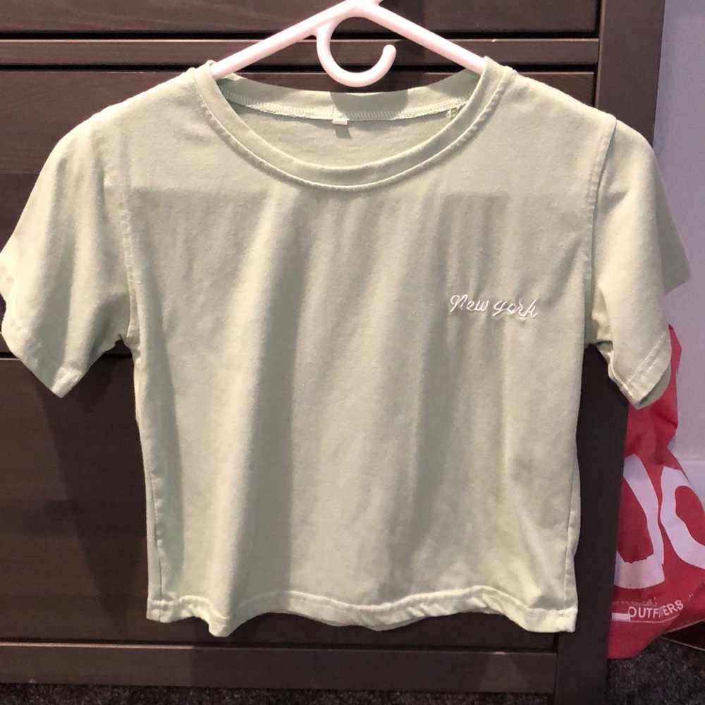 Mint green New York crop shirt
